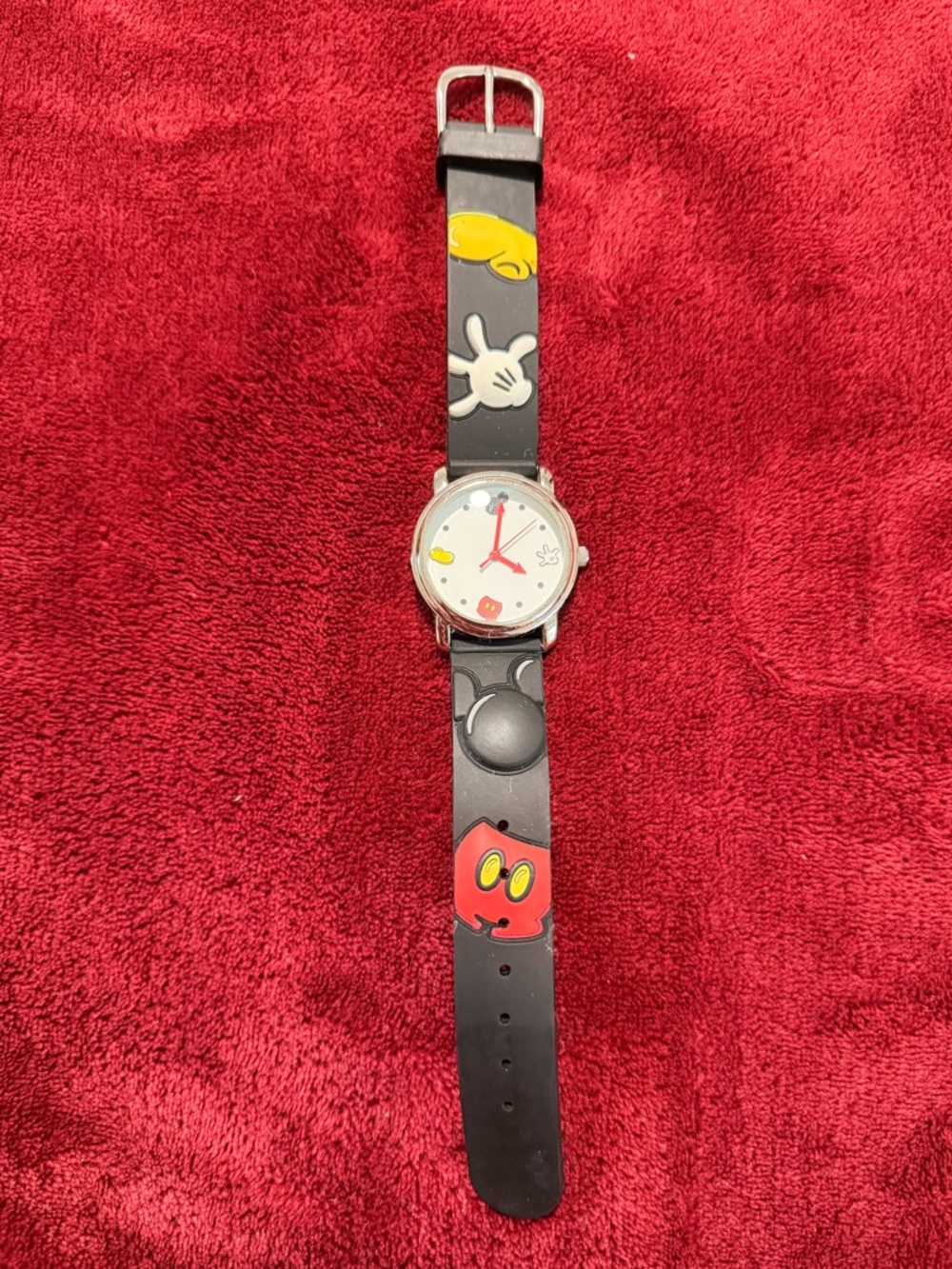 Disney Kids Black Mickey Mouse Silicone Watch with Red & Yellow Accents